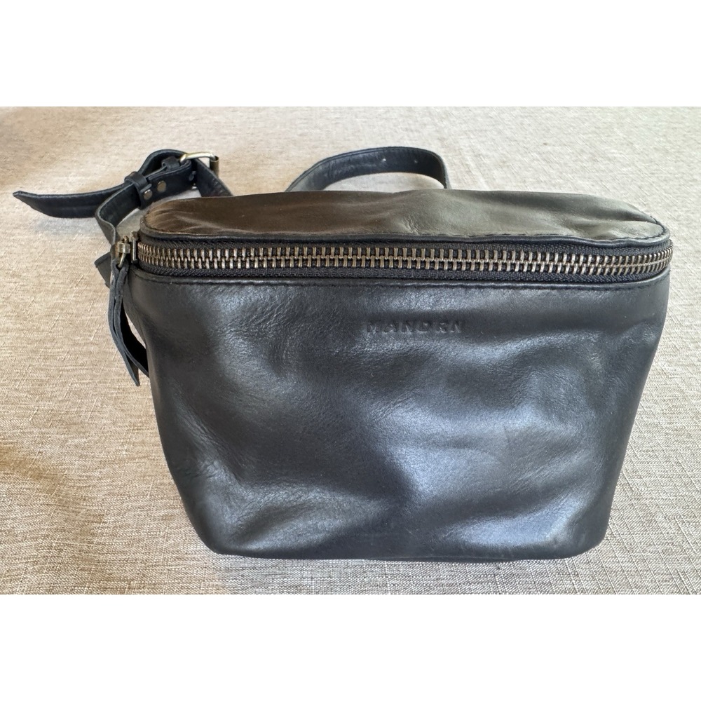 MANDRN Black Leather Fanny Pack Belt Bag Crossbody Handmade Bali